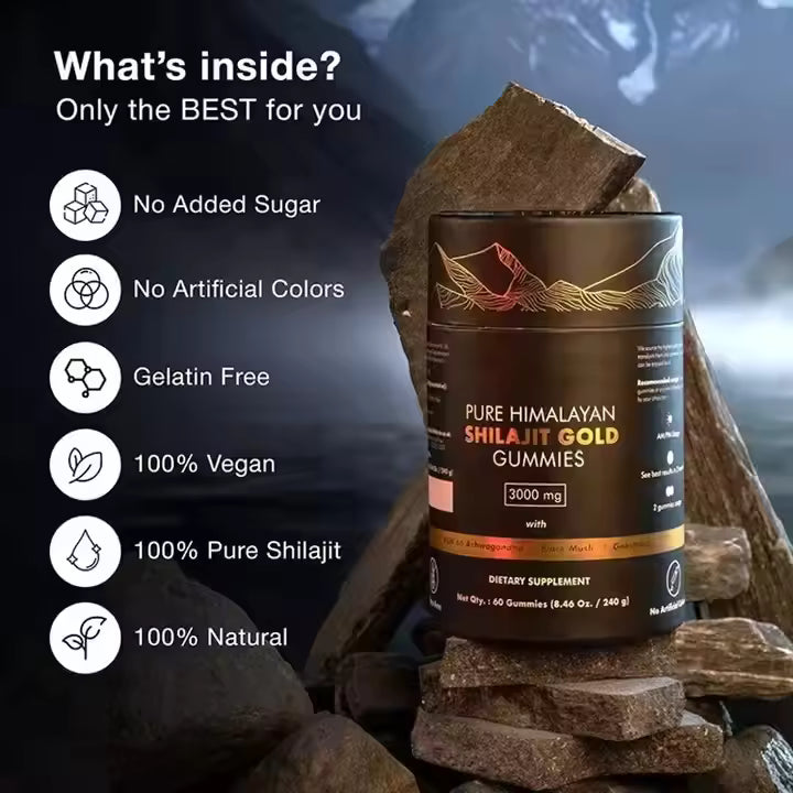 Pure Himalayan Shilajit Gold Gummies – 3000mg | 85% Fulvic Acid | No Added Sugar | 60 Gummies